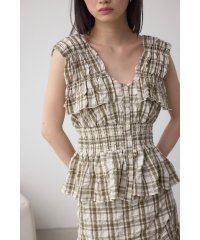AZUL by moussy/チェックシャーリングペプラムブラウス/508173350