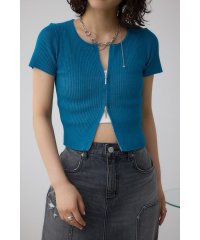AZUL by moussy/Wジップショートスリーブ配色リブプルオーバー/508173357