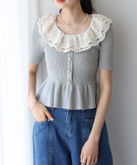 BLUEEAST/ブルーイースト BLUEEAST エンブロイダリーレース半袖ペプラムニット/508173659
