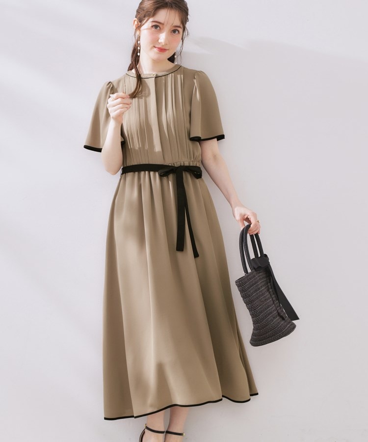 【タグ付き未使用】couture brooch　タックプリーツ配色ワンピース クチュール ブローチ Couture Brooch タックプリーツ配色