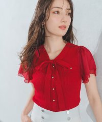 MISCH MASCH/ミッシュマッシュ MISCH MASCH 2025春夏新作 ゴールド釦シアー袖ボウタイニット/508173847