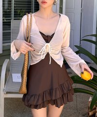 TeddyShop/テディショップ Teddyshop レディース水着 長袖シアーリボンボレロ+ハイウエストティアードフリルワンピ風オールインワン水着 2点セット [大きいサイズ有/508174605