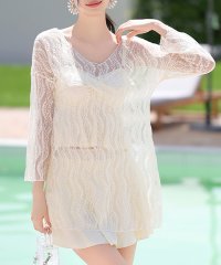 TeddyShop/テディショップ Teddyshop レディース水着 ペプラムビスチェ風ビキニ+きれいめ長袖レースメッシュトップス 上下2点セット [大きいサイズ有] 【返品不可/508174618