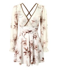 TeddyShop/テディショップ Teddyshop レディース水着 長袖花柄Vネックウエストマークワンピ風バッククロスオールインワン水着 [大きいサイズ有] 【返品不可商品】/508174621