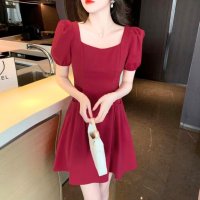 Belle Cie/ベルシー Belle Cie ワンピース 半袖 ミニワンピース パワショル パフスリーブ フレア レディース 韓国ファッション ミニ丈 パーティ デート 細身 /508175082