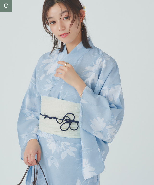 浴衣反物⭐️動きのあるヘムラインワンピース【M〜L】4種類紺系浴衣 utatane 高級変わり織 浴衣3点セット ( ゆかた・帯・下駄