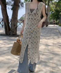 TeddyShop/テディショップ Teddyshop レディース 透け感ジオメトリッククロシェ編みロングジレ/508176202