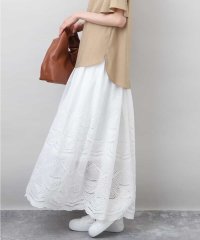 MK MICHEL KLEIN/コットン刺繍カットワークギャザースカート/洗える/508176913