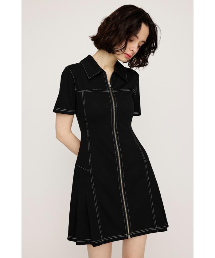 FRONT ZIP SIDE PLEATS ショートワンピース(508176964) | スライ FRONT ZIP SIDE PLEATS ショートワンピース(508176964) | スライ
