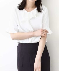 OFUON/ラッフルカラーブラウス/UVカット/接触冷感/洗える/WEB限定サイズあり/508179237