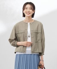 J.PRESS LADIES（LARGE SIZE）/【洗える】Sheer Vis リネン ノーカラー ブルゾン/508116511