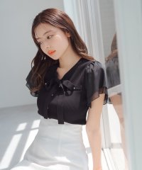 MISCH MASCH/ミッシュマッシュ MISCH MASCH 2025春夏新作 ゴールド釦シアー袖ボウタイニット/508173847