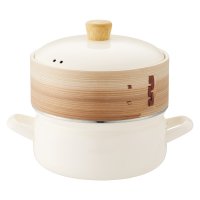 FUJIHORO/富士ホーロー せいろ付きホーロー鍋 両手鍋 せいろ蒸し 18cm IH ガス対応 ホワイト ベージュ 白 SER－18W/508181019