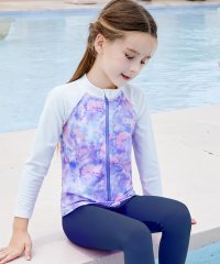TeddyShop/テディショップ Teddyshop キッズ水着 長袖配色バイカラーラッシュガードトップス+キャップ 2点セット/508181120