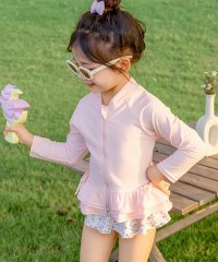 TeddyShop/テディショップ Teddyshop キッズ水着 長袖フリルラッシュガード+ティアードフリルパンツ+キャップ 3点セット【返品不可商品】/508181125