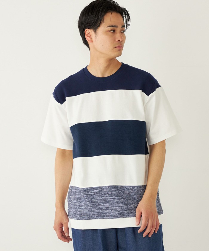 SHIPS Colors:〈洗濯機可能〉ニット 切替 ボーダー Tシャツ SHIPS Colors:〈洗濯機可能〉ニット 切替 ボーダー Tシャツ