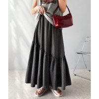 Classical Elf/クラシカルエルフ Classical Elf レトロなムードが大人可愛い。シアーサッカーアシンメトリーティアードスカート(ロング丈）/508182011