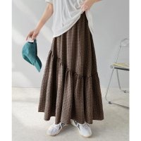 Classical Elf/クラシカルエルフ Classical Elf レトロなムードが大人可愛い。シアーサッカーアシンメトリーティアードスカート(ロング丈）/508182011