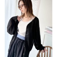 Classical Elf/クラシカルエルフ Classical Elf 涼しげなシアー素材が魅力。シアーパフスリーブサムホールVネックニットカーディガン（長袖）/508182017