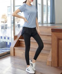 TeddyShop/テディショップ Teddyshop レディース 半袖バックメッシュフィットネストップス+ハイウエストショートパンツ付きレギンス 上下2点セット/508182026