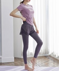 TeddyShop/テディショップ Teddyshop レディース 半袖バックメッシュフィットネストップス+ハイウエストショートパンツ付きレギンス 上下2点セット/508182026