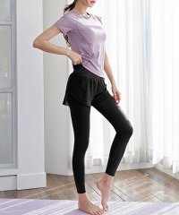 TeddyShop/テディショップ Teddyshop レディース 半袖バックメッシュフィットネストップス+ハイウエストショートパンツ付きレギンス 上下2点セット/508182026