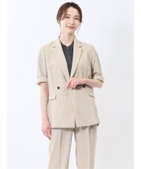 m.f.editorial/エムエフエディトリアル m.f.editorial 麻調合繊 半袖ダブルジャケット ベージュ(セットアップ可能)/508182045