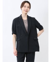 m.f.editorial/エムエフエディトリアル m.f.editorial 麻調合繊 半袖ダブルジャケット 紺(セットアップ可能)/508182046