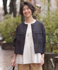 J.PRESS LADIES/【洗える】Sheer Vis リネン ノーカラー ブルゾン/508182537