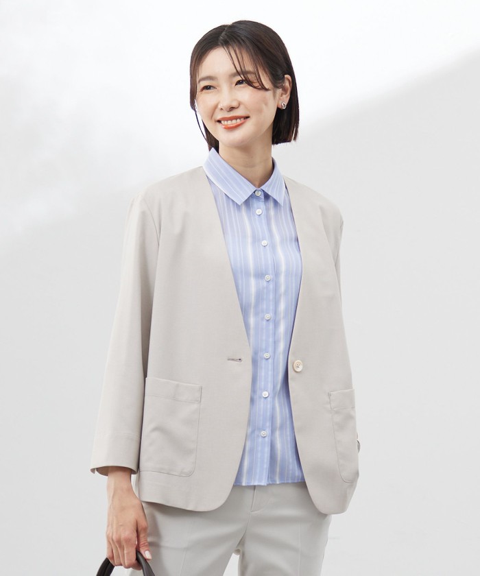 洗える】ストレッチ ノーカラー ジャケット(508182538) | J 洗える】ストレッチ ノーカラー ジャケット(508182538) | J