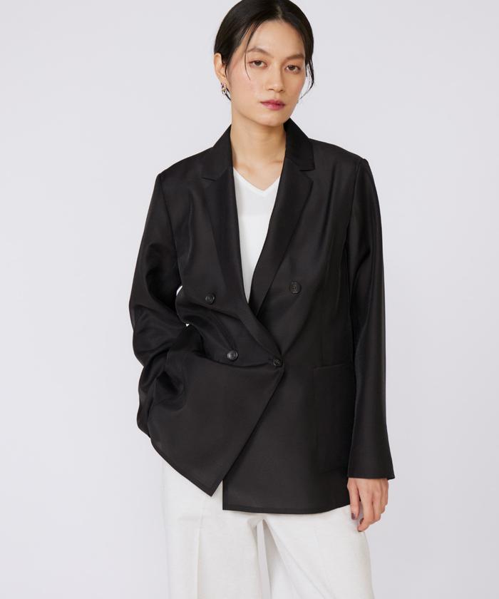 美品 INED イネド スーツ セットアップ 大きいサイズ 13/15 大きいサイズ》ダブルジョーゼットノーカラージャケット