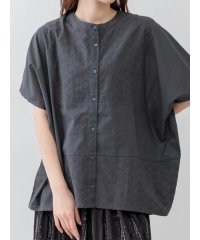 Hare no hi/刺しゅう切り替えバンドカラーシャツ/508183396