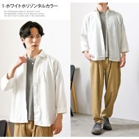 TopIsm/トップイズム TopIsm シャツ メンズ ホリゾンタルカラー プルオーバーシャツ カプリシャツ コットンリネンシャツ 綿麻シャツ 無地 7分袖シャツ フレンチ/505231629