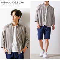 TopIsm/トップイズム TopIsm シャツ メンズ ホリゾンタルカラー プルオーバーシャツ カプリシャツ コットンリネンシャツ 綿麻シャツ 無地 7分袖シャツ フレンチ/505231629