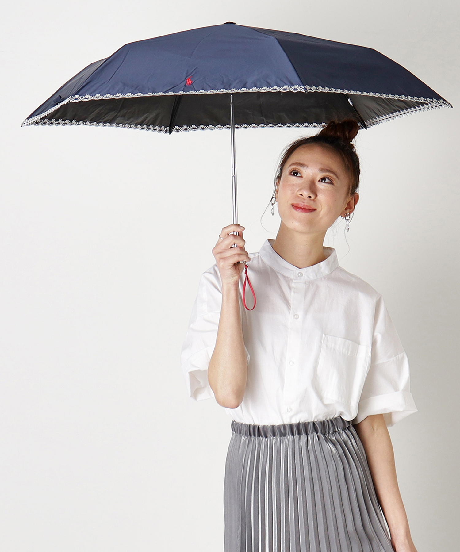 WEB限定】晴雨兼用傘 折りたたみ傘 楽折ミニ ポロポニー刺繍
