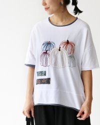 sanpo kuschel/サンポクシェル sanpo kuschel ユニークかぼちゃ刺繍のゆるカットソートップス/508184611