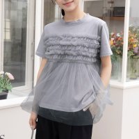 Doux Belle/ドゥー ベル Doux Belle チュールフリルドッキング Tシャツ カットソー/508185288