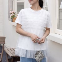 Doux Belle/ドゥー ベル Doux Belle チュールフリルドッキング Tシャツ カットソー/508185288