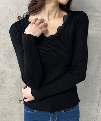 me Jane/ミージェーン me Jane レース付きVネックリブニットトップス/508185426