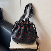 Doux Belle/ドゥー ベル Doux Belle 巾着デニムバッグ チェリー柄 ハンドバッグ/508185502
