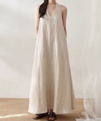LOWO/ロワ LOWO 綿麻混ホルターネックAラインロングワンピース/508186032
