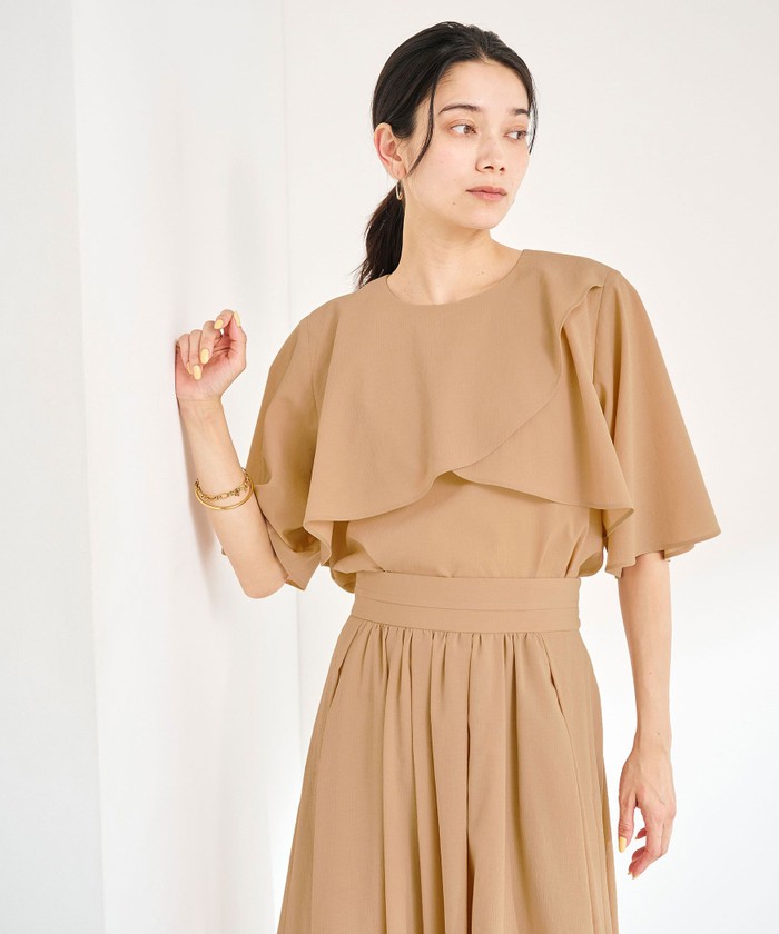 Breeze Cool ケープ ブラウス ―マシンウォッシャブル ベージュ M セール10%OFF】Breeze Cool ケープ ブラウス －マシン