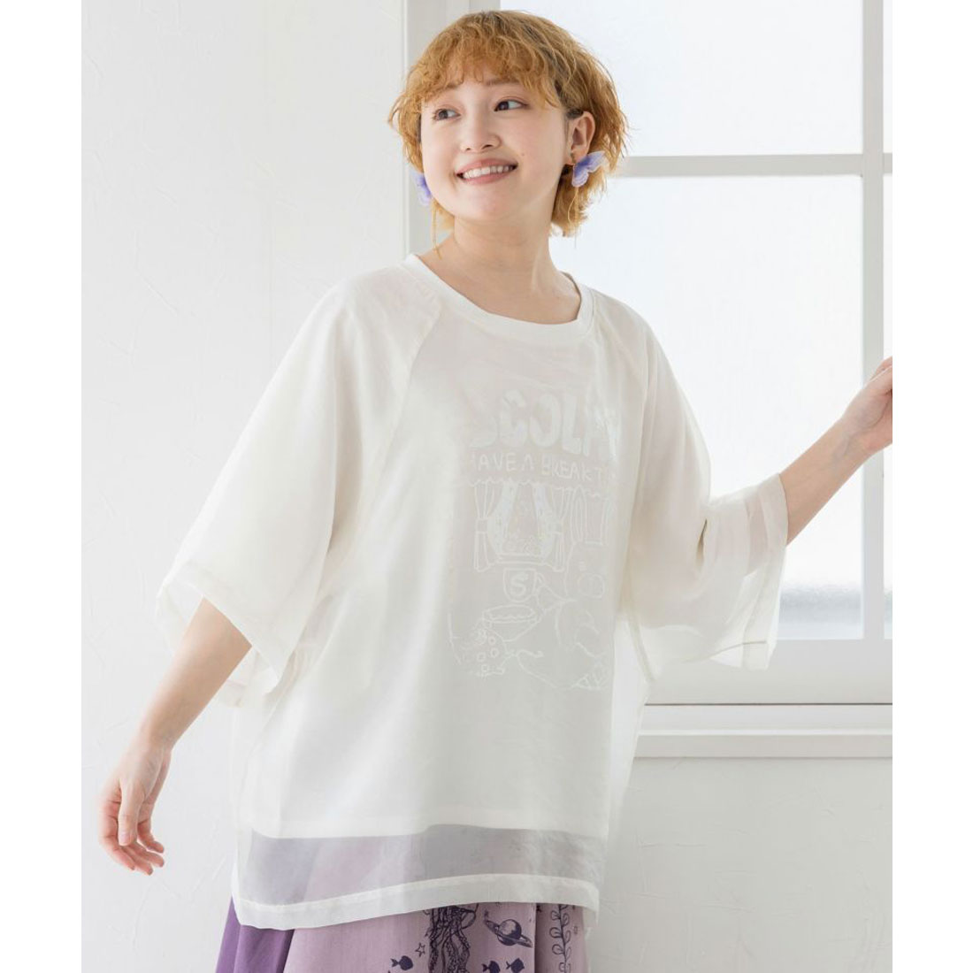 スカラー ScoLar ラビル箔プリント オーガンジー重ねプル