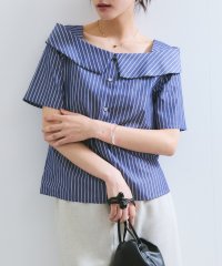 VIS/【新色追加】【防シワ】ラメミックスオフショルダー風ストライプシャツ/508188873