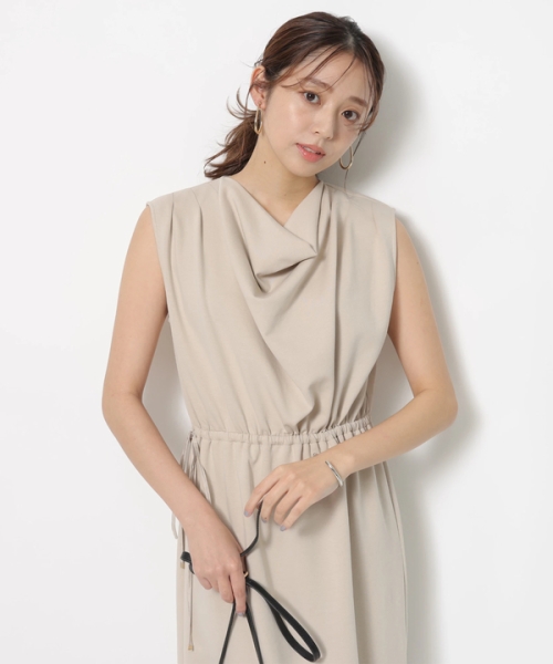 JUSGLITTY ジャスグリッティ ワンピース ベージュ お呼ばれ ドレス ジャスグリッティー JUSGLITTY デザインスリーブカット