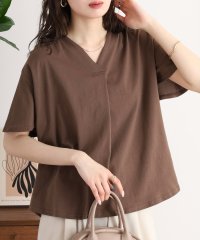 atONE/アットワン atONE ブラウス風タックスキッパー半袖Tシャツ/508192043
