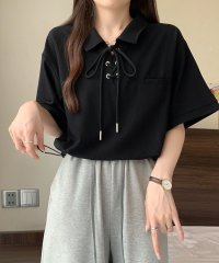 Girly Doll/ガーリードール Girly Doll ポロカラーレースアップ半袖カットソー【韓国ファッション】/508192933