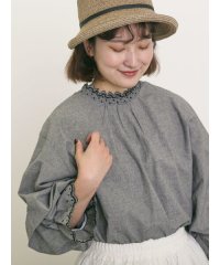 Samansa Mos2/襟レースシャーリング袖タックブラウス/508193616