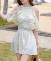 TeddyShop/テディショップ Teddyshop レディース水着 2WAYオフショル風刺繍レースハイネックオールインワン水着+フレアスカート 2点セット [大きいサイズ有] /508193952