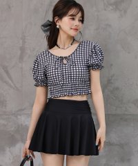 TeddyShop/テディショップ Teddyshop レディース水着 2WAYぽわん袖ギンガムチェッククロップドビキニ+ハイウエストフレアスカート 3点セット 【返品不可商品】/508193960